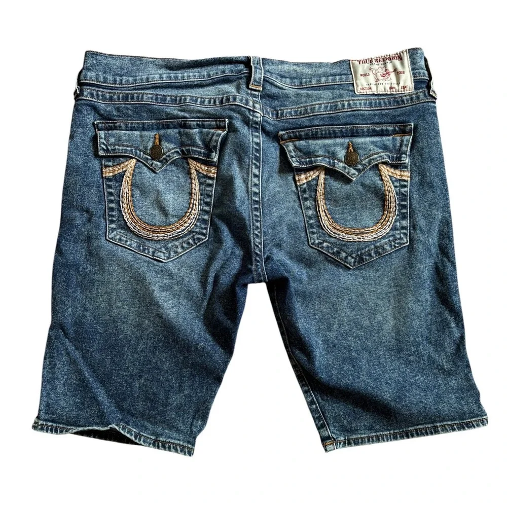 True Religion Rocco Shorts Mens 40 Flap Pocket Contrast Stitch Denim Skinny‎